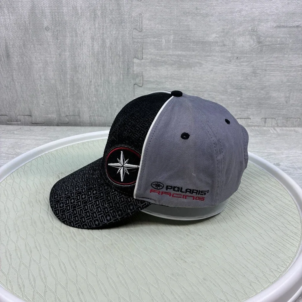 Polaris Racing Hat Cap Snapback Mens Black Gray Snowmobile Racing Embroidered